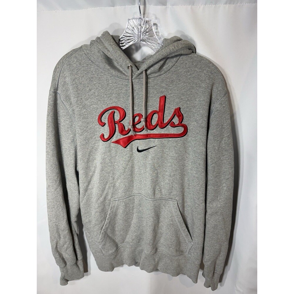 Vintage Nike Cincinnati Reds Hoodie L Gray Center Swoosh Y2K MLB Mens Pullover